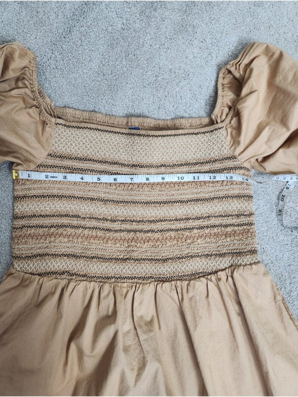 100 % Cotton Summer Dress Midi Size Large Smocked Puff Sleeves Milkmaid Coquette - Picture 6 of 11